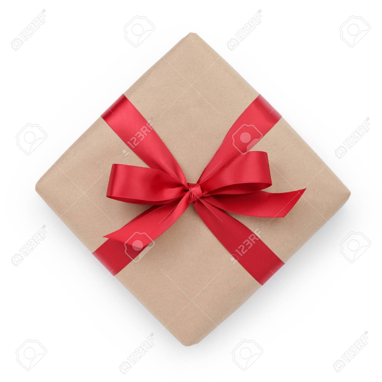 kraft paper gift box with ribbon bow from above, white background - 33870892 kraft paper gift box with ribbon bow from above, white background - 33870892