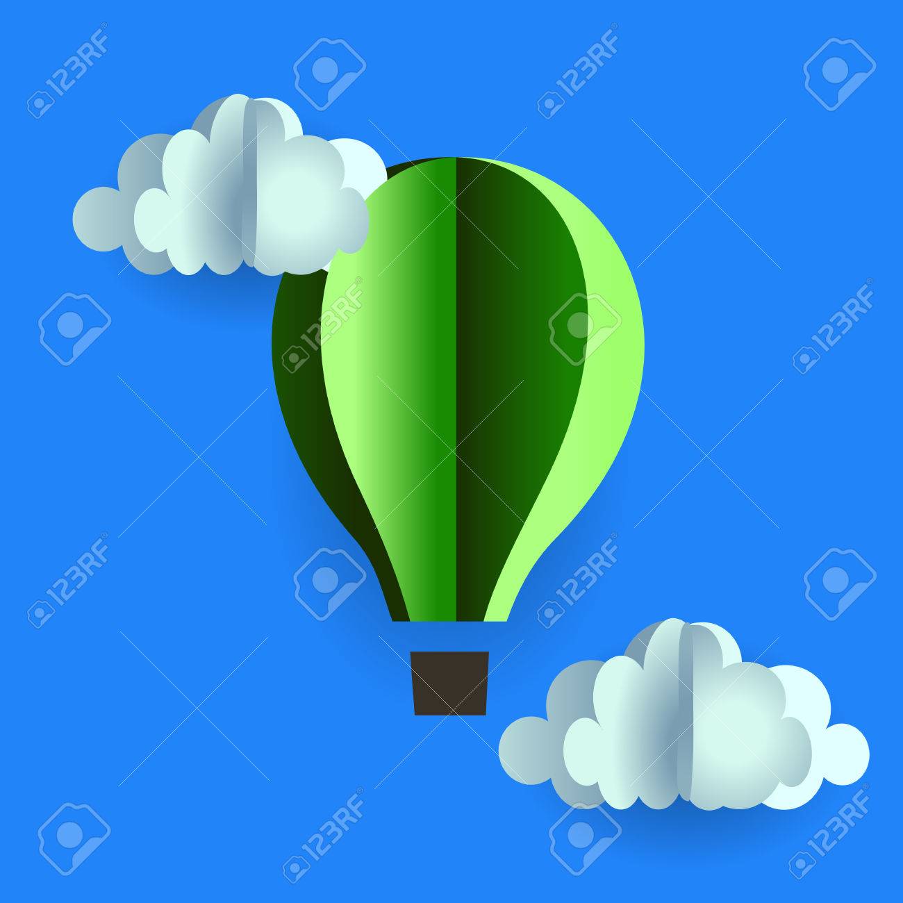 折り紙風船ゴンドラと青に緑紙の雲 のイラスト素材 ベクタ Image 折り紙風船ゴンドラと青に緑紙の雲 のイラスト素材 ベクタ Image
