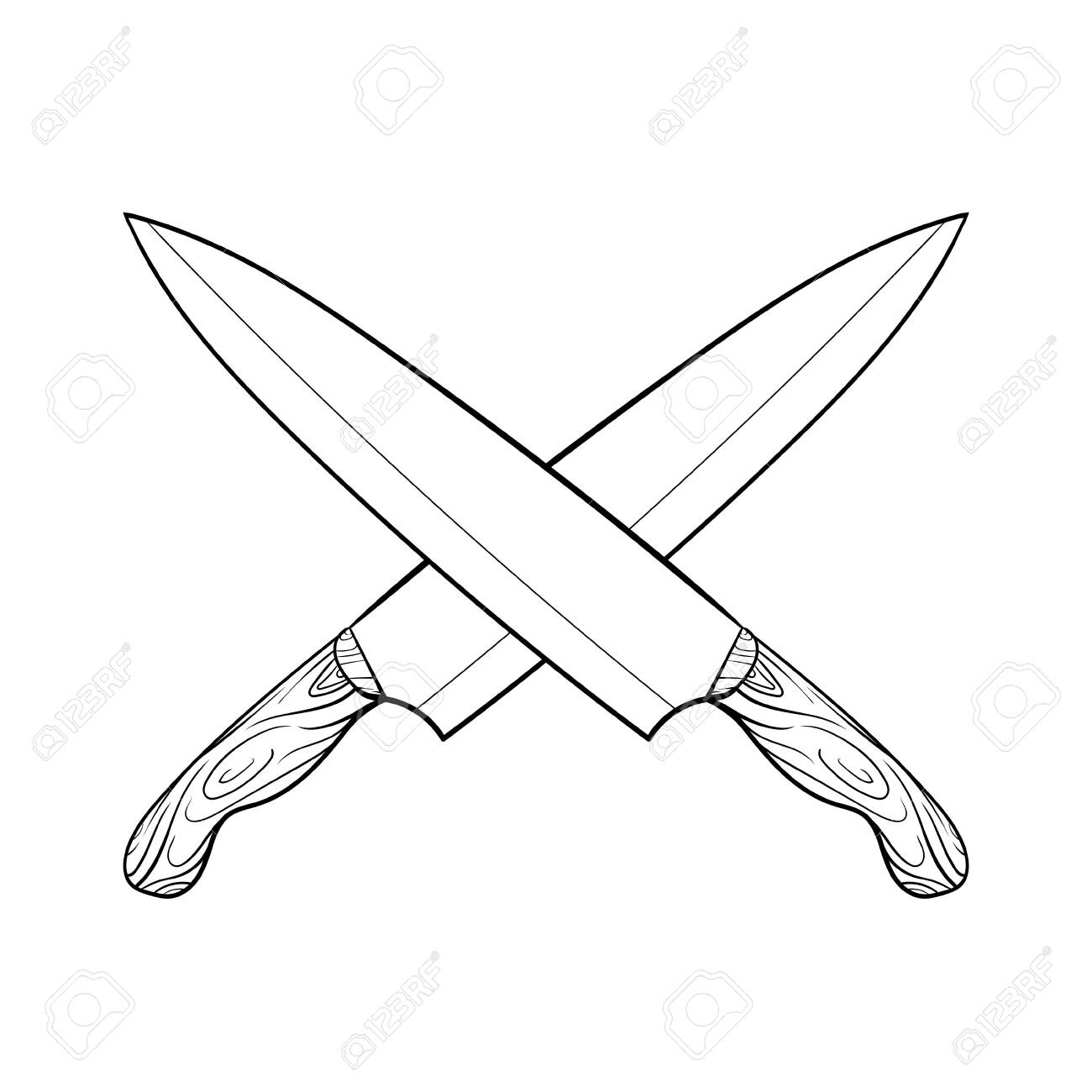 Crossed Kitchen Knife Hand Drawn Cartoon Vector And Illustration, Hand  Drawing, Sketch Style, Isolated On White Background. Royalty Free SVG,  Cliparts, Vectors, and Stock Illustration. Image 130923910., image size:1300x1300
