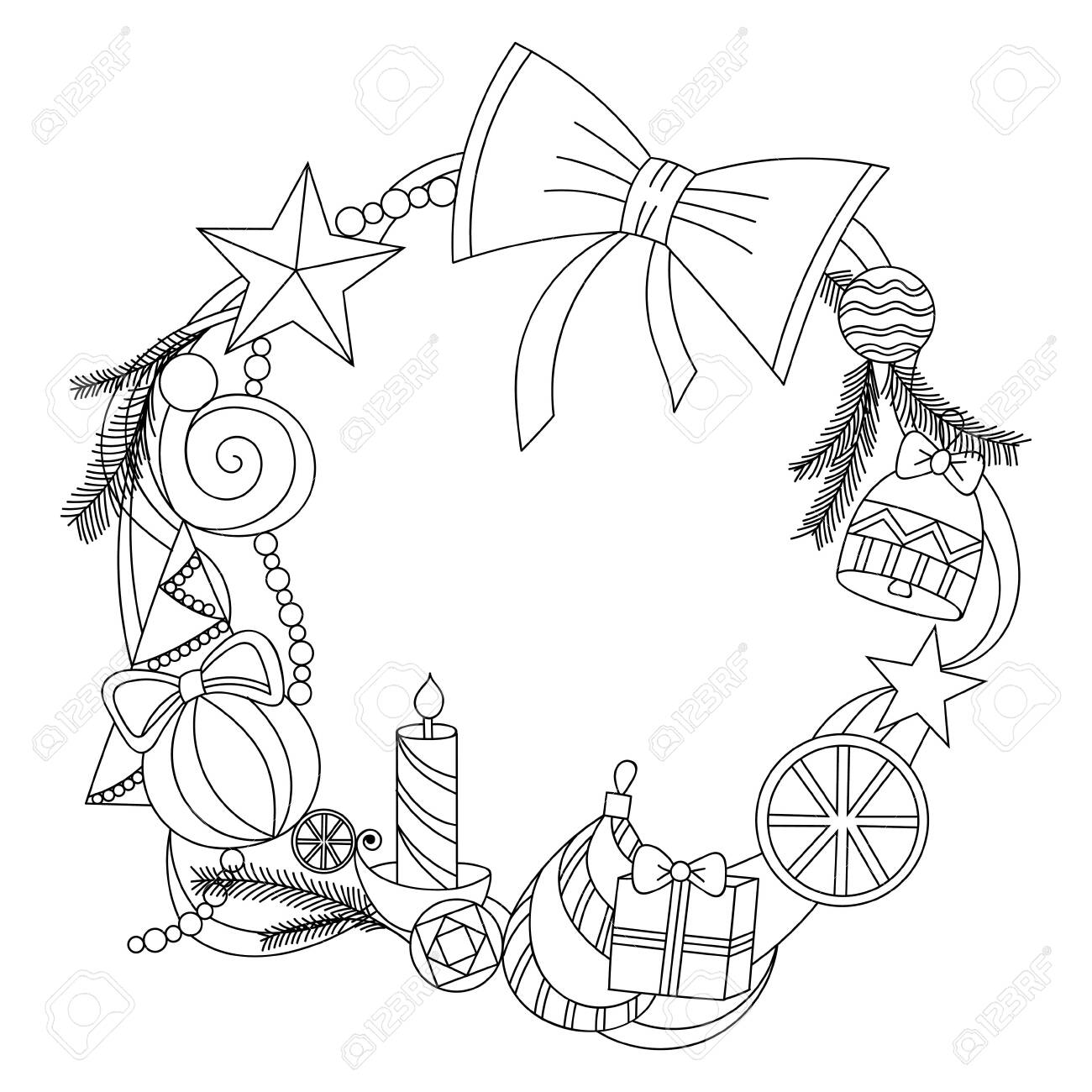 Coloring Book. Hand Drawn. Black And White. Christmas Theme. Children, Adults. The Wreath, Round Royalty Free SVG, Cliparts, Vectors, and Stock Illustration. Image 134594981. coloring-book-hand-drawn-black-and-white-christmas-theme-children-adults-the-wreath-round-royalty-free-svg-cliparts-vectors-and-stock-illustration-image-134594981