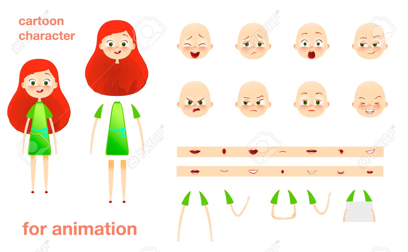 schoolgirl character design for animation parts of body template