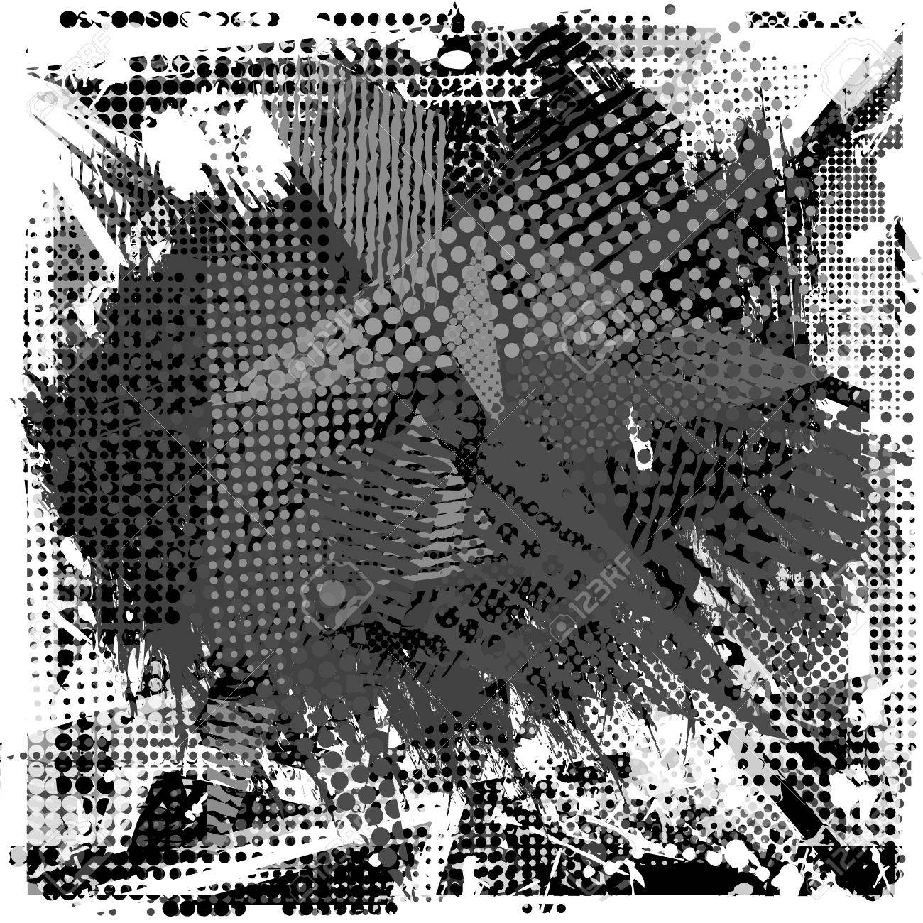 抽象的な都市パターンのストローク コピー領域をペイントします グランジ テクスチャ背景 痛んでいるドロップ スプレー ドット スプラッシュ 都市のモダンな汚い暗い壁紙 ファッション繊維 スポーツ生地 ブラック ホワイト のイラスト素材 ベクタ Image