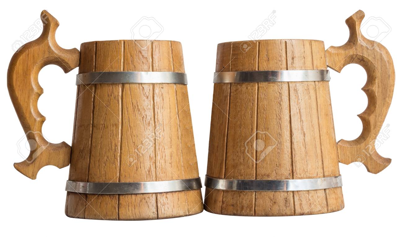 two wooden beer mug