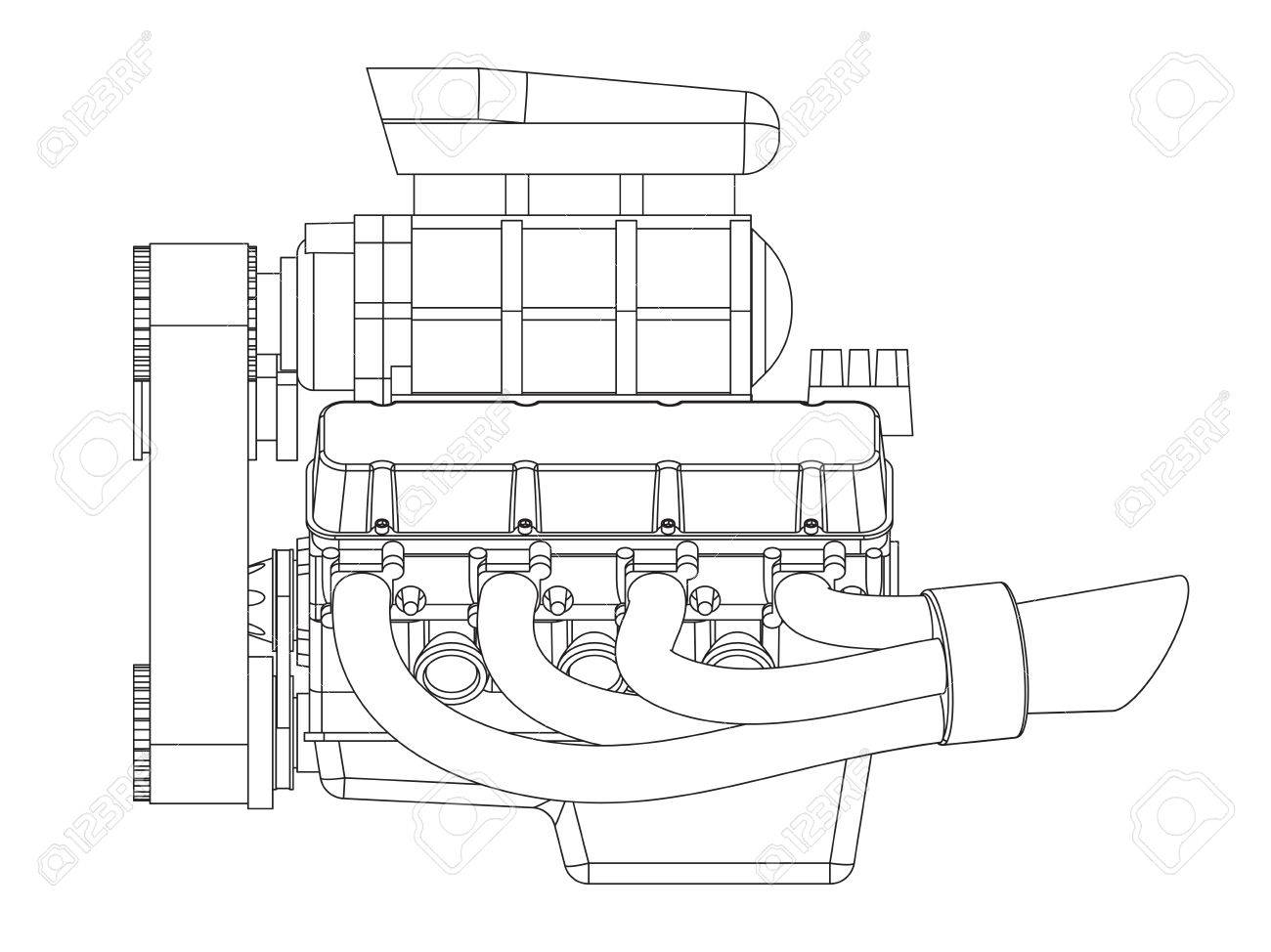 Banque d'images - Schéma de Hot Rod Engine. Vector illustration