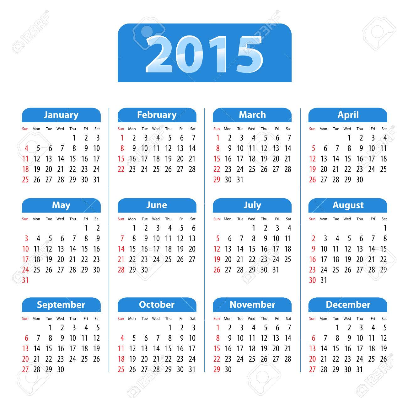 15 年の青の光沢のある英語カレンダーのイラスト素材 ベクタ Image