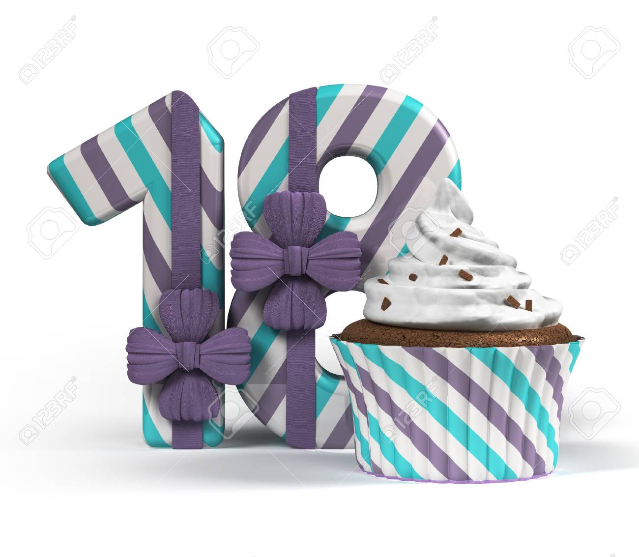 Dix Huit 18 Ans Decore Avec Un Ruban Et Un Petit Gateau D Anniversaire Concept D Anniversaire Anniversaire Rendu 3d Isole Sur Fond Blanc Banque D Images Et Photos Libres De Droits Image