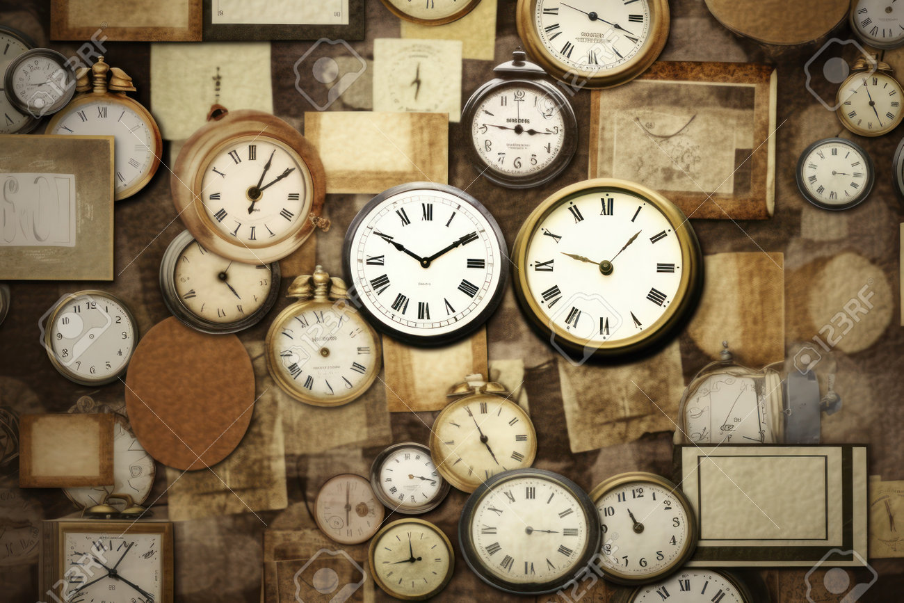 Vintage Clock On Old Paper Background. Retro Style Toned Picture Stock  Photo, Picture and Royalty Free Image. Image 207264333., image size:1300x867