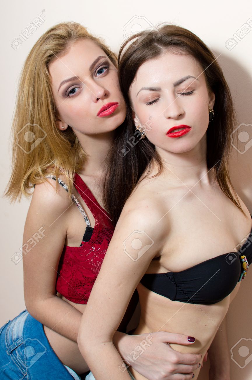 Portrait Of 2 Sexi Romantic Beautiful Young Ladies Having Fun And  