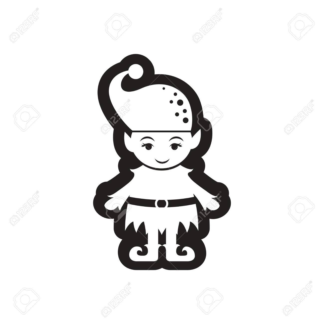 Icone Plat En Noir Et Blanc Lutin De Noël Clip Art Libres De Droits ,  Vecteurs Et Illustration. Image 50064738.