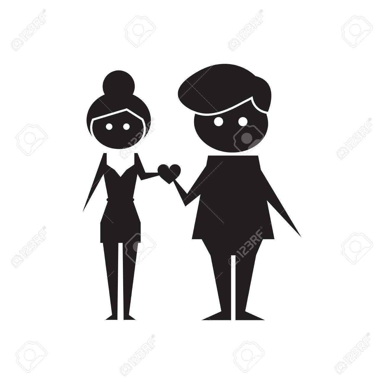 Flat icon in black and white couple love stock vector 61460562