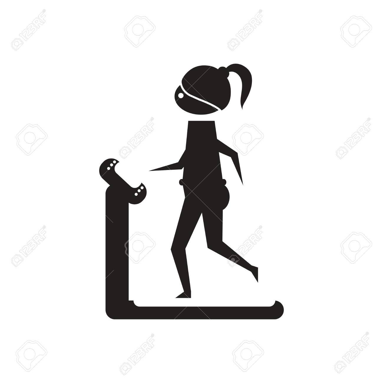 flat icon in black and white girl treadmill royalty free cliparts