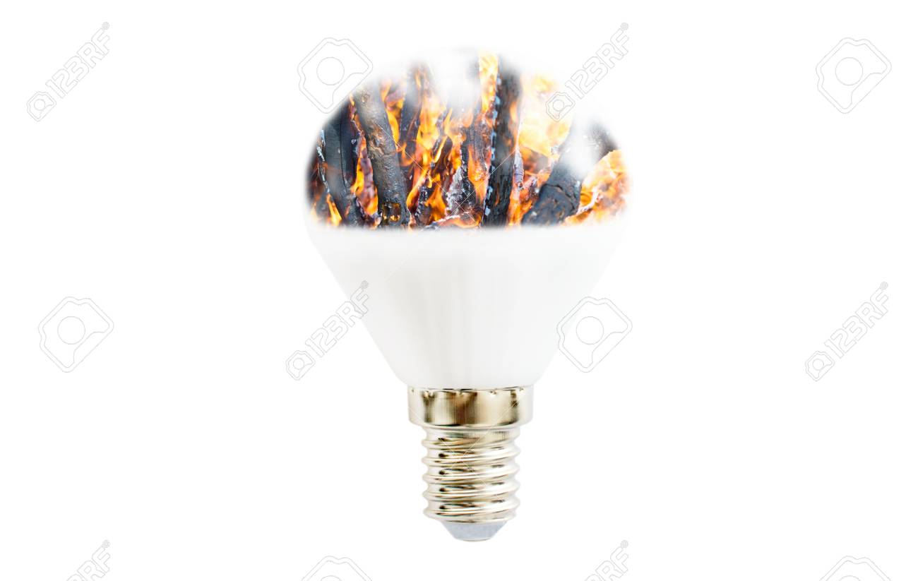 LED Lampe Mit Einem Bild Von Feuer Im Inneren Auf Einem LED Lampe Mit Einem Bild Von Einem Grünen Wald Im Inneren