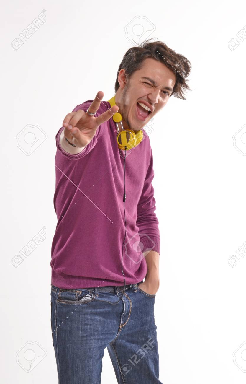 男を示すピースサイン の写真素材 画像素材 Image