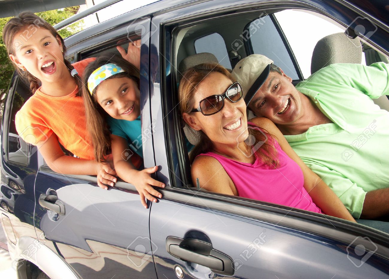 Happy Family Traveling On A Car. Stock Photo, Picture And Royalty Free  Image. Image 43690019.