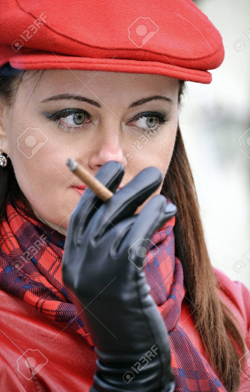 Smoking In Long Leather Gloves Smoking In Long Leather Gloves