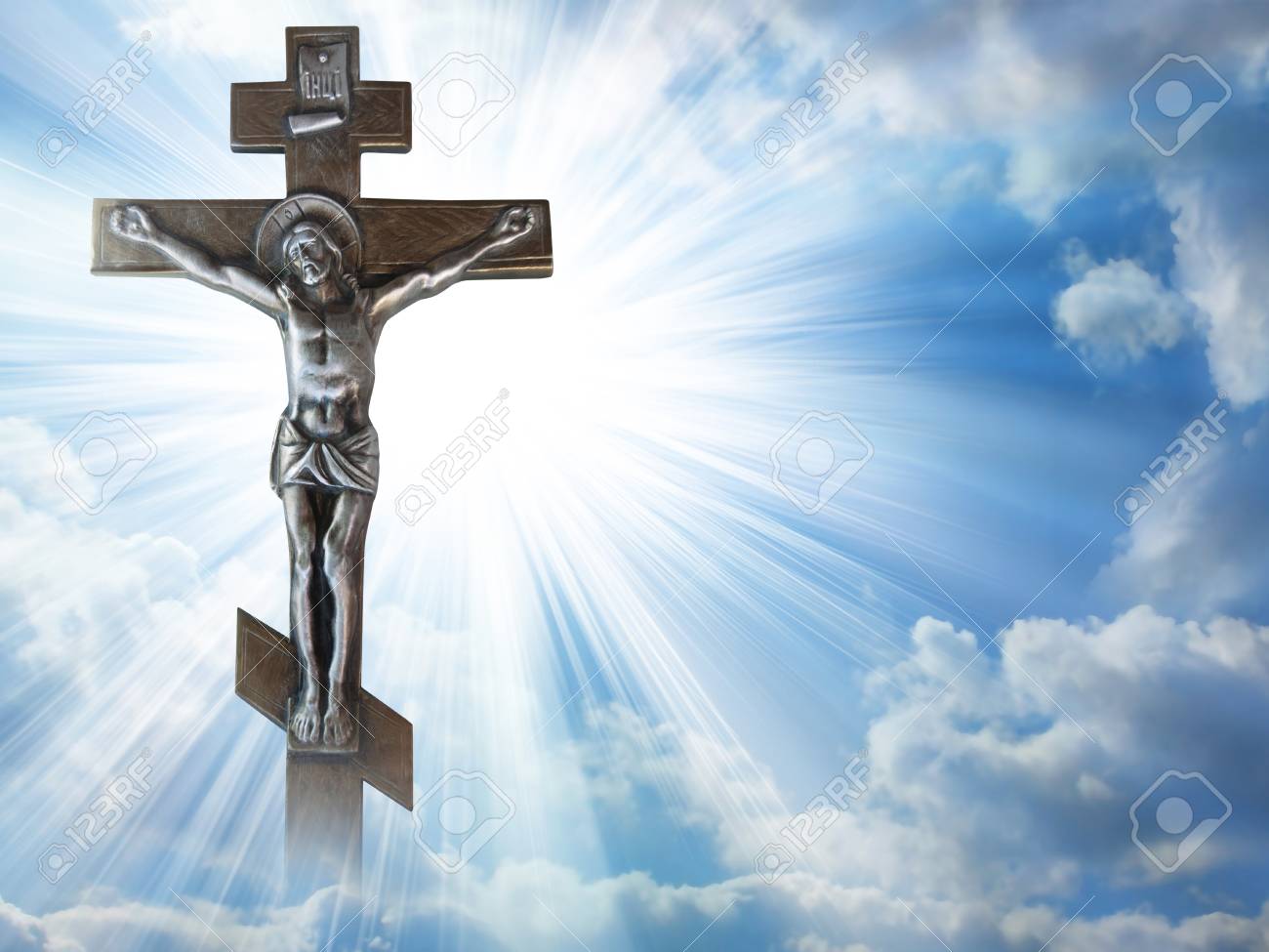 Silhouette Of The Crucified Jesus Christ On The Cross Against Stock Photo Picture And Royalty Free Image Image