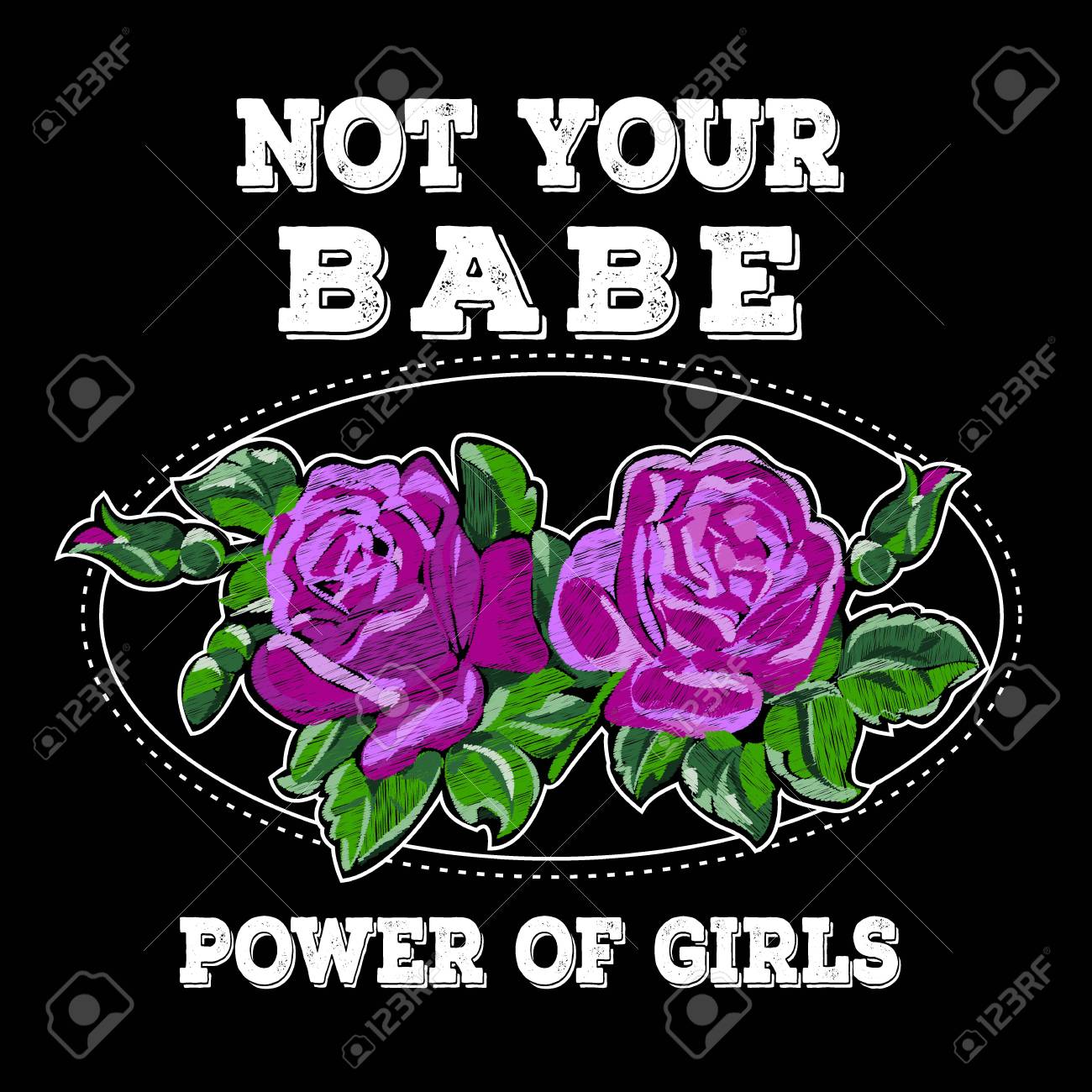 女の子ではないあなたのベイブスローガンファッションストライプ バッジ排他的な女の子ギャングローズは 葉ロックガールギャング プリントグラフィックデザインとtシャツのための服 ベクター古代の品種のスタイルでステッカー 刺繍 アップリケのセット のイラスト