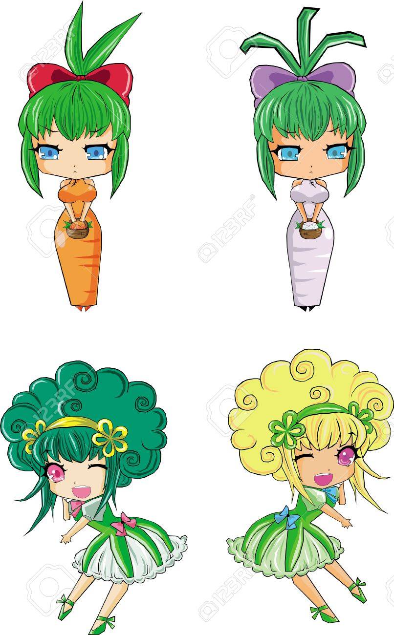 野菜の女の子 2 ニンジン 大根 ブロッコリー カリフラワー のイラスト素材 ベクタ Image