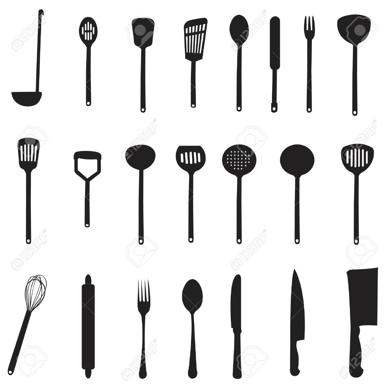 sets of silhouette kitchen tools royalty free cliparts vectors and