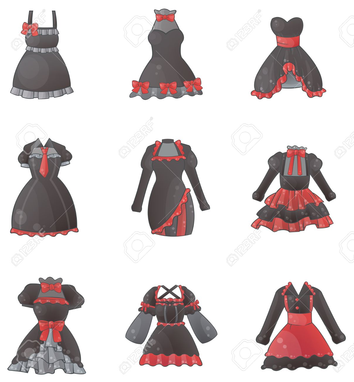 Juegos De Vestidos Góticos En Fondo Blanco, Crear Por El Vector Ilustraciones Svg, Vectoriales, Clip Vectorizado Libre De Derechos. 21062353.
