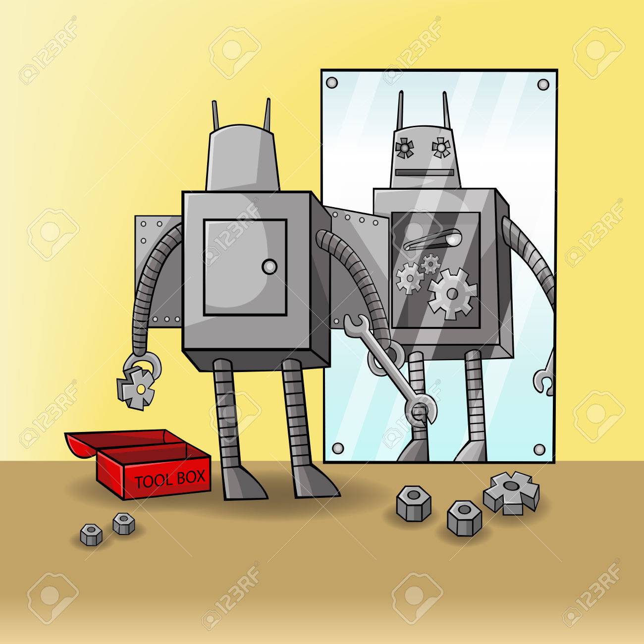 a robot is fixing yourself to clear weakness and gain superioity