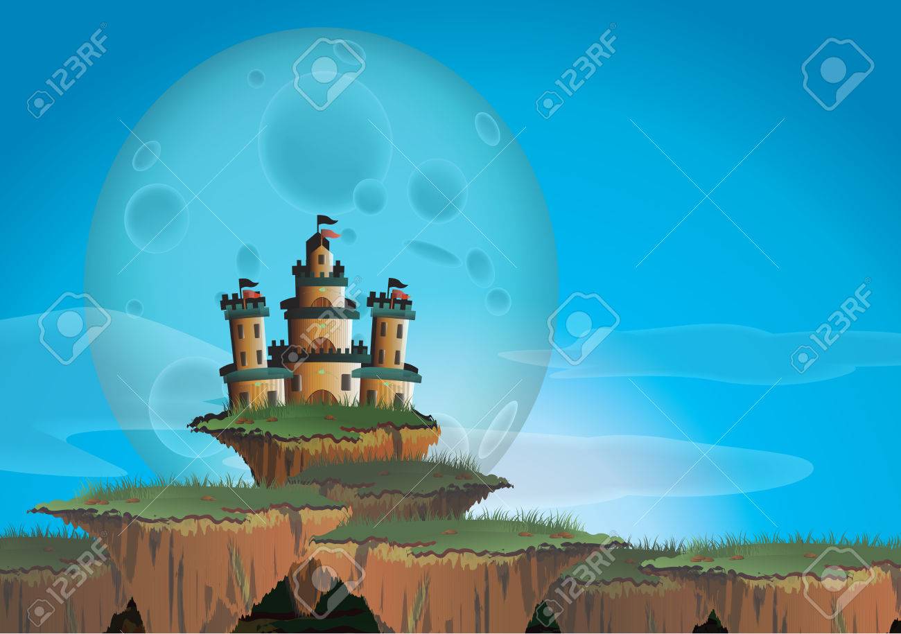 浮遊式人工島の上に城の風景をファンタジー ベクトルを作成 のイラスト素材 ベクタ Image