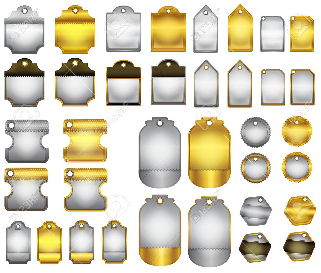 モダンな光沢のある黄金色と銀バッジとラベル プレート デザイン ベクトルを作成します のイラスト素材 ベクタ Image