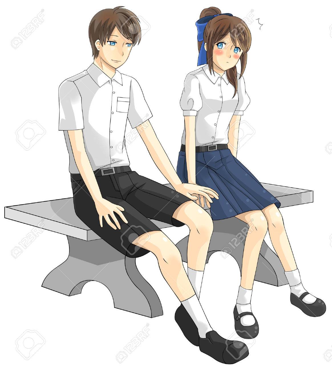 かわいい漫画アジア タイ学生カップル のイラスト素材 ベクタ Image