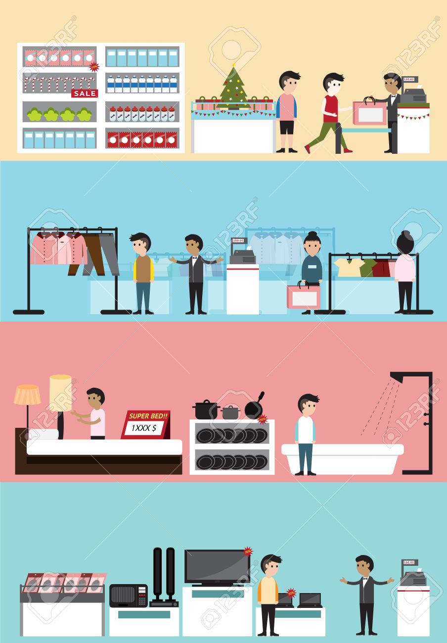 flat cartoon department store