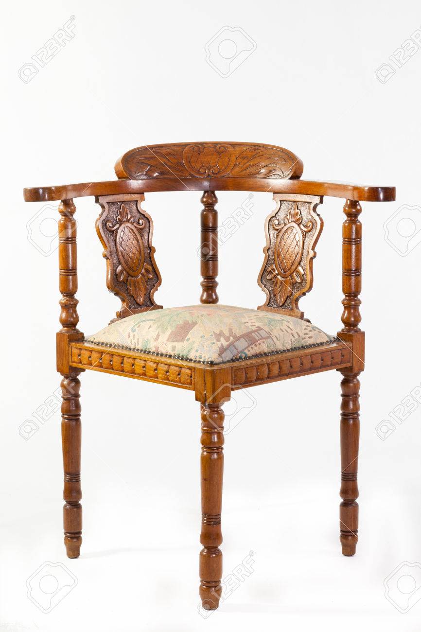 Antique 19th Century Fruitwood Captains Chair Or Corner Chair Antique 19th century fruitwood Captains chair or corner chair with an upholstered seat and handcarved detail - Antique 19th Century Fruitwood Captains Chair Or Corner Chair