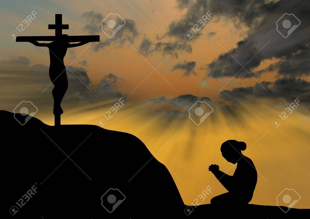 Woman Praying At The Cross