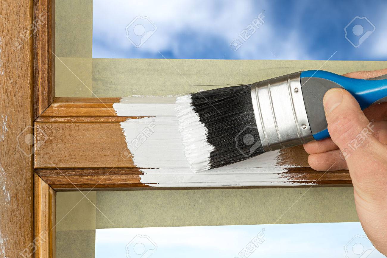 pinting a window frame with white color - 52022300 pinting a window frame with white color - 52022300