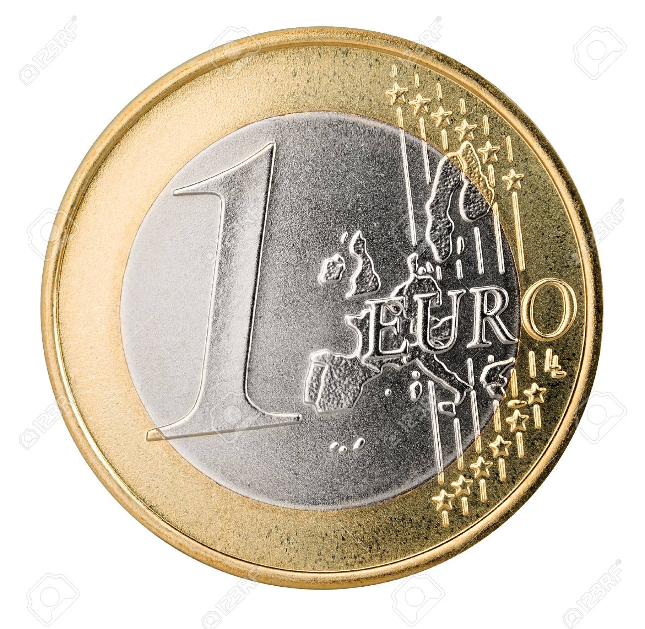 白い背景金融通貨記号で分離された 1 ユーロ コイン の写真素材 画像素材 Image