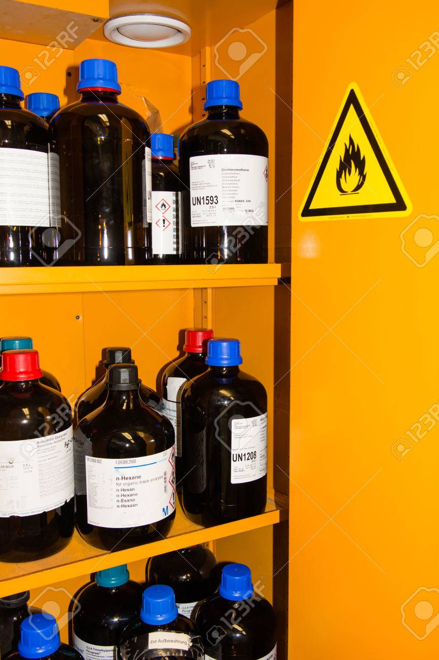 Flammable Chemicals In Protection Cabinet Stock Photo Picture And