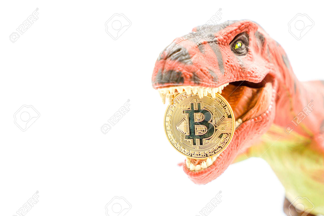 Crisis On The Cryptomarket: Dinosaur Keeps The Crypto Currency Bitcoin In  His Teeth. Crisis - Crash - Market Failure - Die Out - White Background  Stock Photo, Picture and Royalty Free Image. Image 158215758.