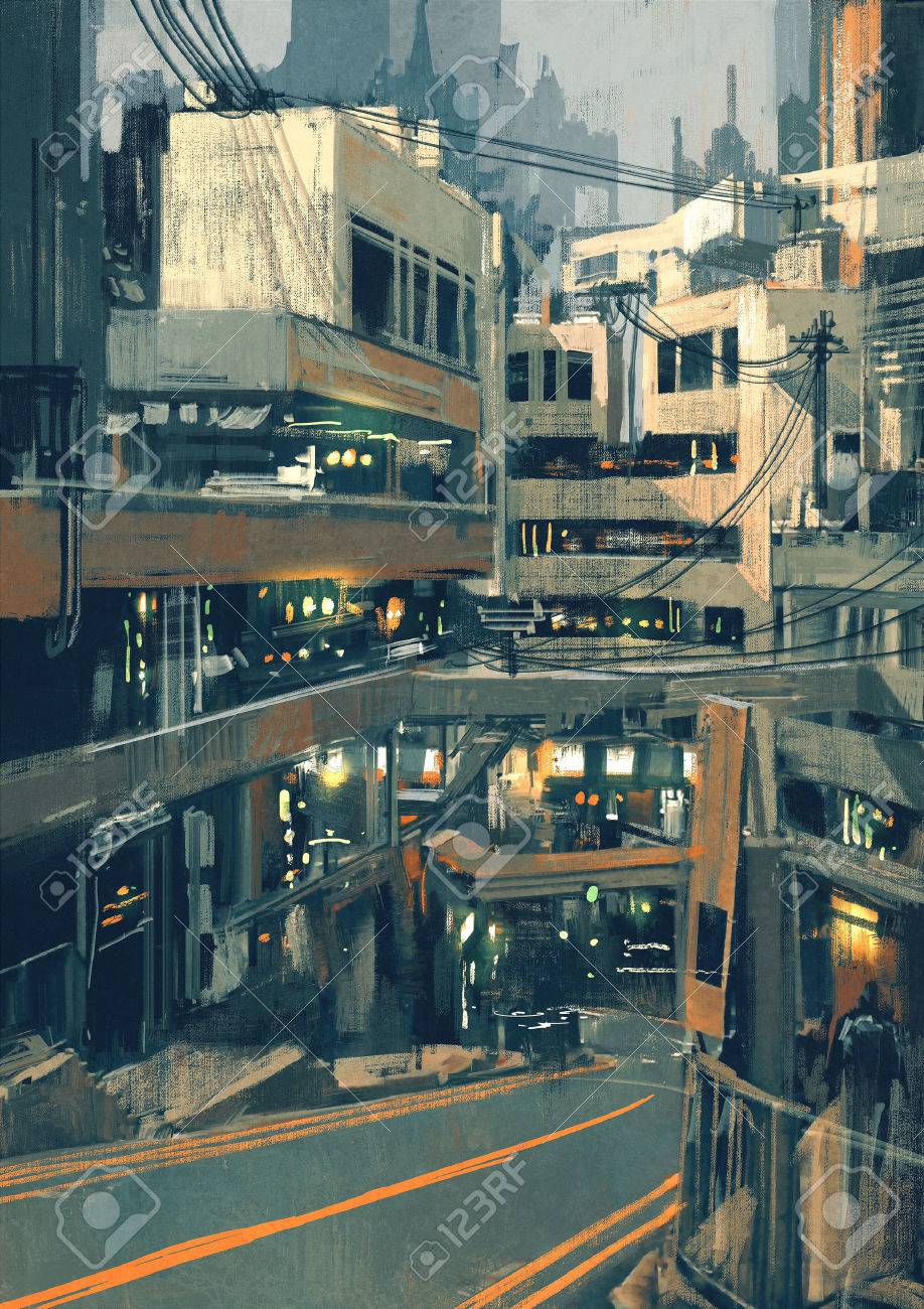 Ciencia Ficcion Paisaje Urbano Con Edificios Futuristas Pintura Digital Ilustracion Fotos Retratos Imagenes Y Fotografia De Archivo Libres De Derecho Image
