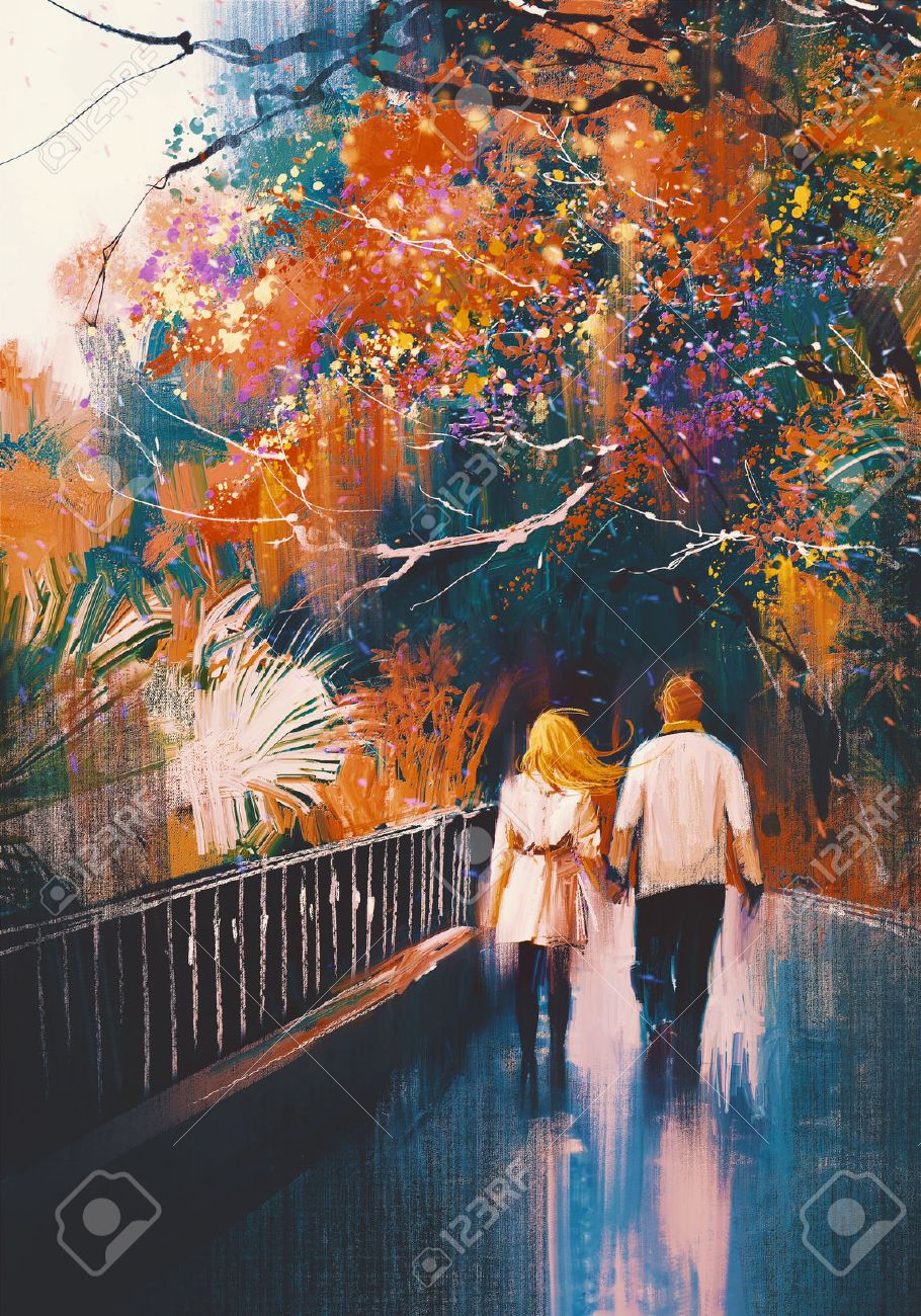 油絵 ジャン・ベロー_ 公園を歩くカップル MA2742