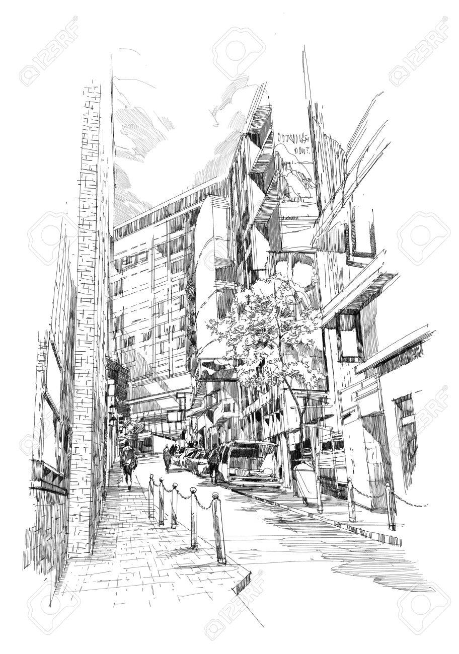 Free Hand Sketch Of The Old Alley Of The City Stock Photo Picture And Royalty Free Image Image