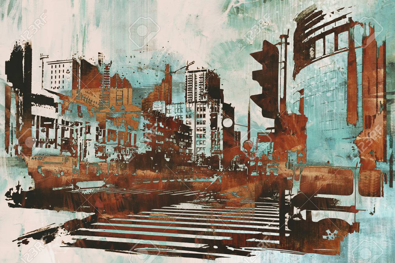 urban cityscape with abstract grunge,illustration painting - 55485182 urban cityscape with abstract grunge,illustration painting - 55485182