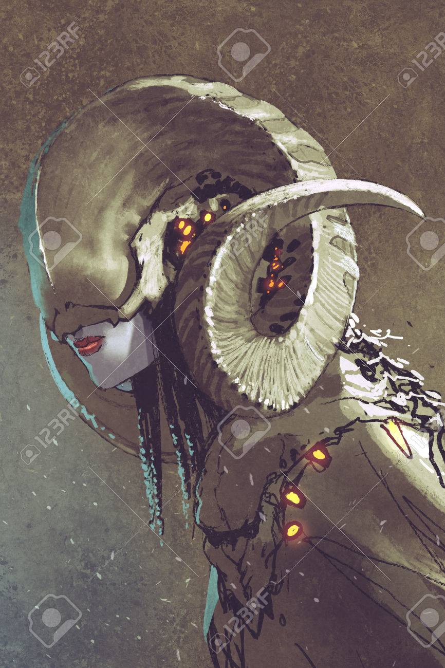 ダーク ファンタジー曲がった大きな角を持つ人間クリーチャー絵画の図 の写真素材 画像素材 Image ダーク ファンタジー曲がった大きな角を持つ人間クリーチャー絵画の図 の写真素材 画像素材 Image