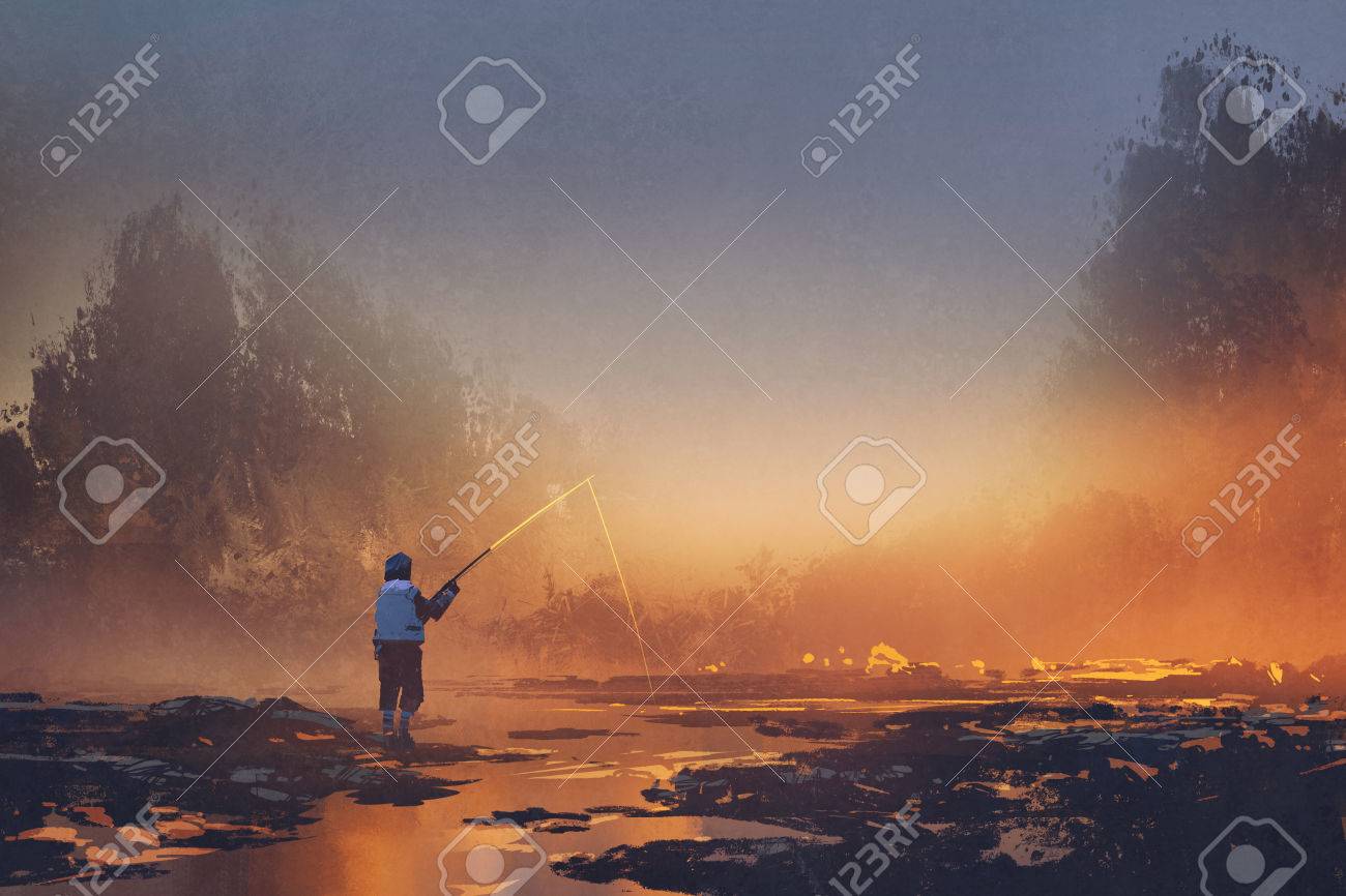男は霧日の出 絵画の図の中に湖で釣り の写真素材 画像素材 Image 男は霧日の出 絵画の図の中に湖で釣り の写真素材 画像素材 Image