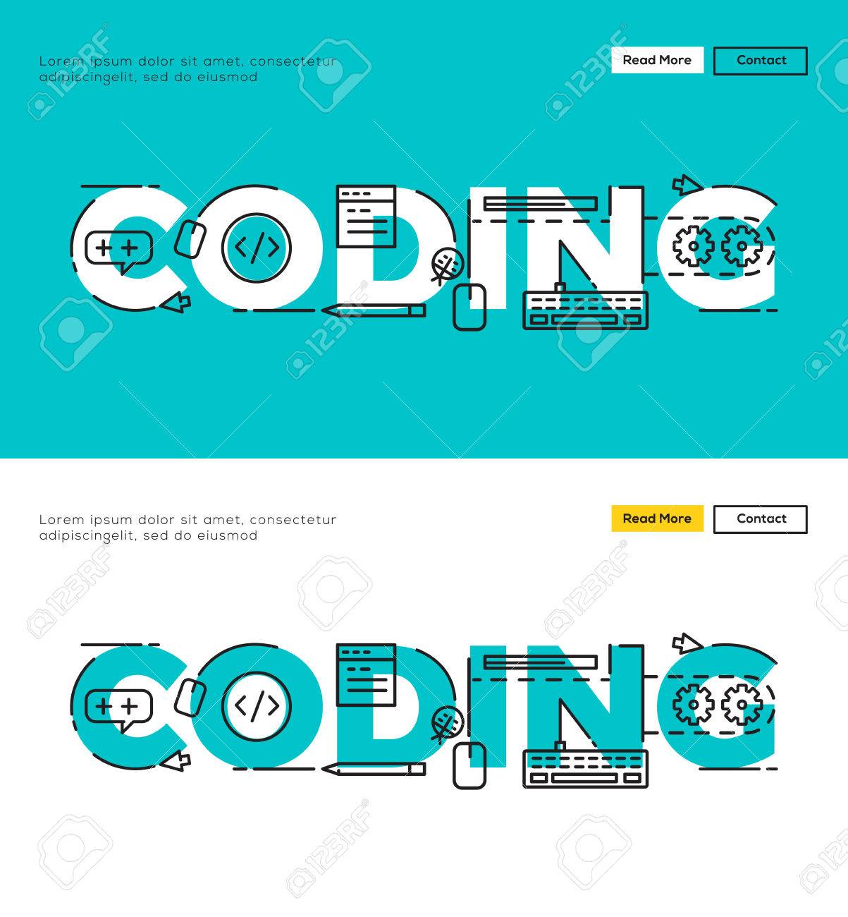 modern flat line design concept of programming and coding flat