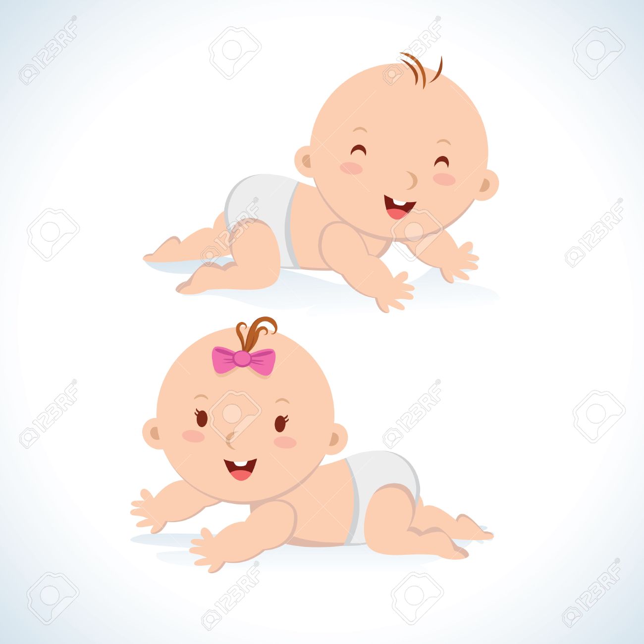 かわいい赤ちゃんはハイハイします かわいい男の子と女の子のおむつにクロールします のイラスト素材 ベクタ Image
