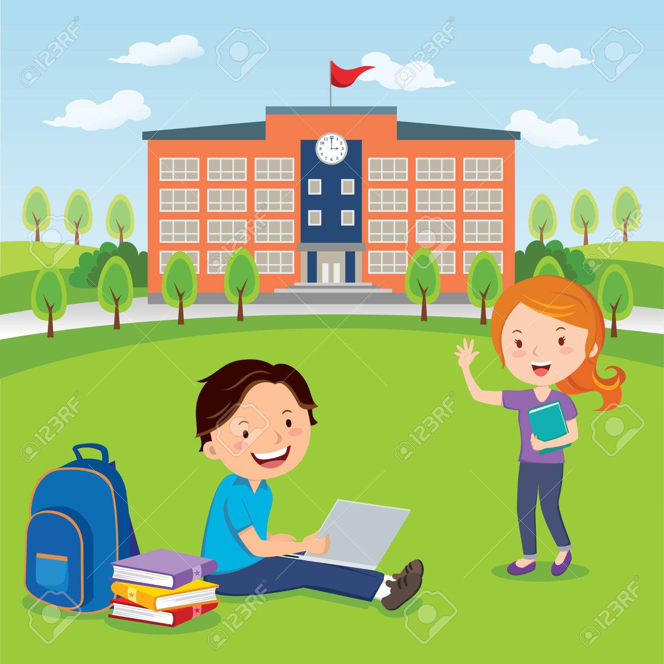 Studenten Gehen Aufs College Oder Universitat Lizenzfrei Nutzbare Vektorgrafiken Clip Arts Illustrationen Image 66571195