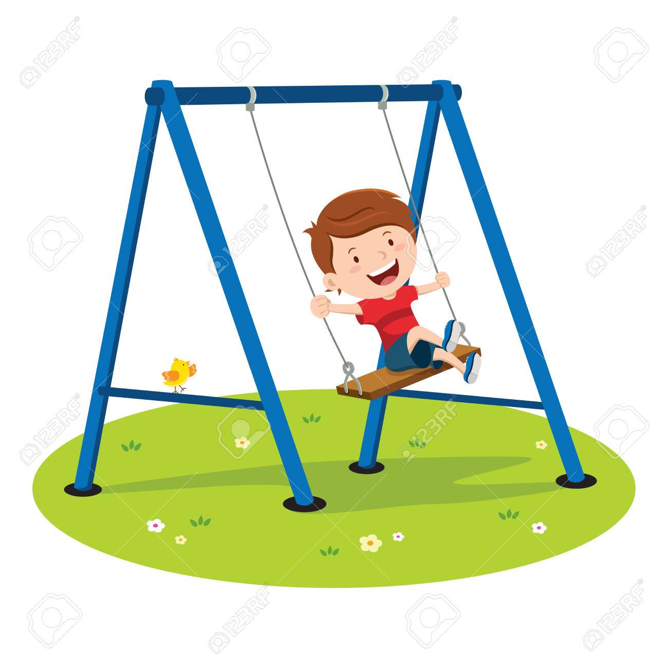 ブランコで遊ぶかわいい男の子のイラスト素材 ベクタ Image