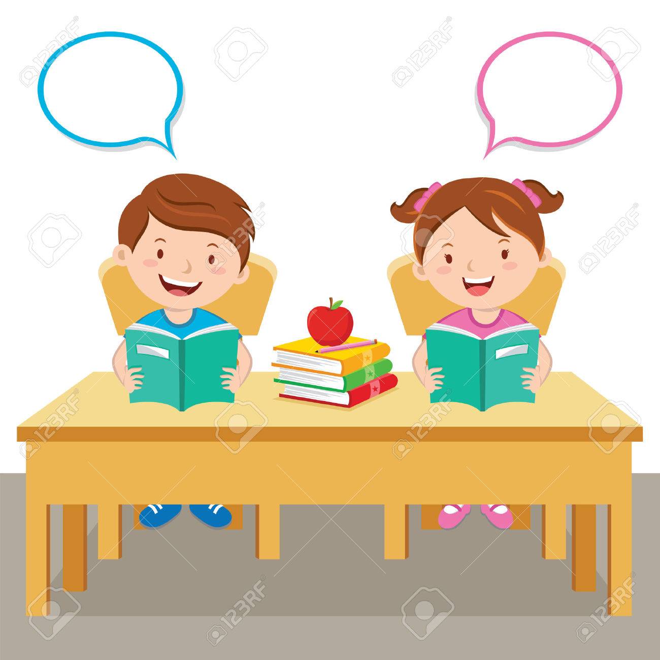 本を読む子どもたちのイラスト素材 ベクタ Image