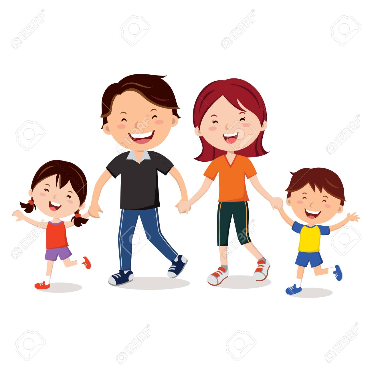 Young Family Walking Together And Holding Hands Illustration. Royalty Free  SVG, Cliparts, Vectors, and Stock Illustration. Image 89001332., image size:1300x1300