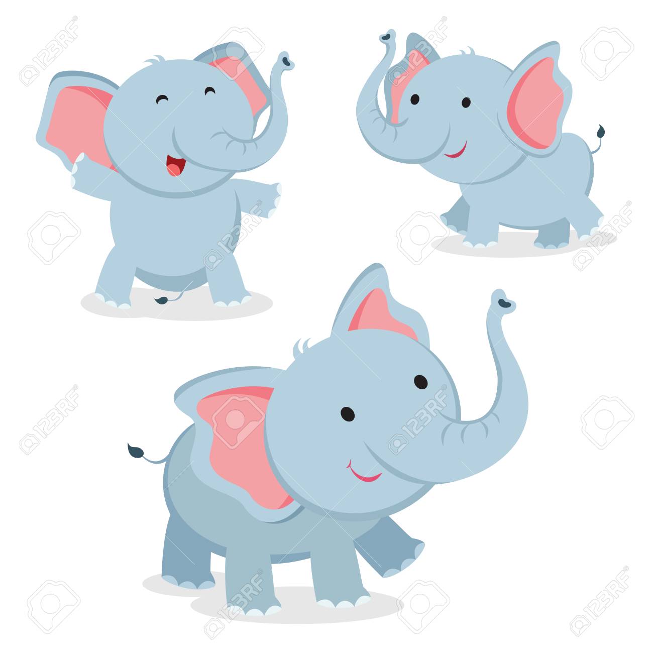 異なるポーズでかわいい象 ベクトルイラスト のイラスト素材 ベクタ Image