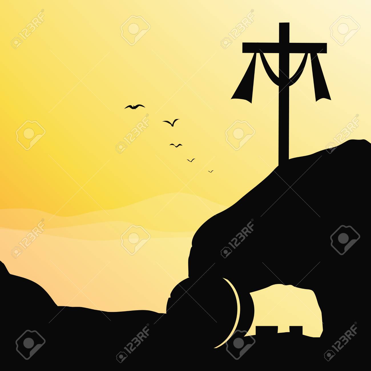 Cross and empty tomb. Vector illustration of Jesus resurrection cross and empty tomb. - 97553937 Cross and empty tomb. Vector illustration of Jesus resurrection cross and empty tomb. - 97553937