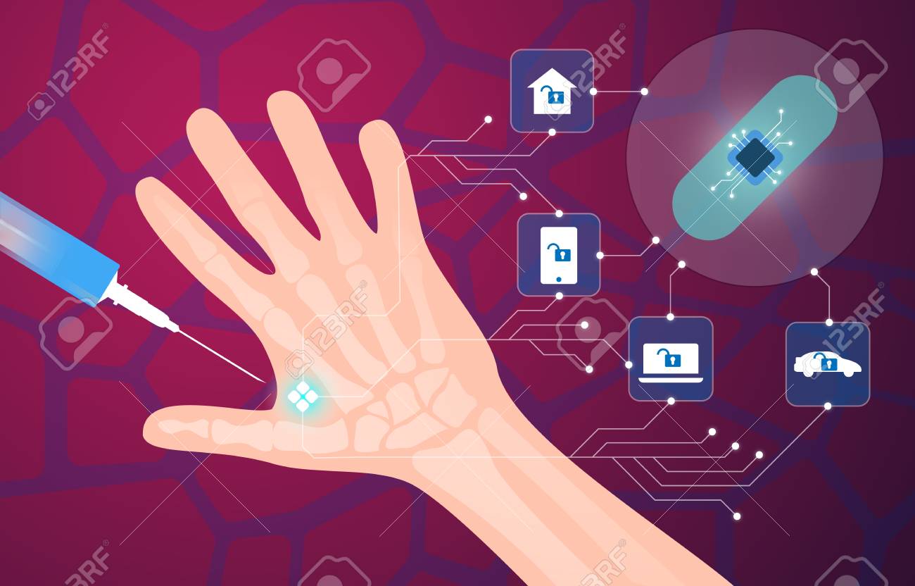 Human microchip implant in hand vector illustration - 109935473 Human microchip implant in hand vector illustration - 109935473